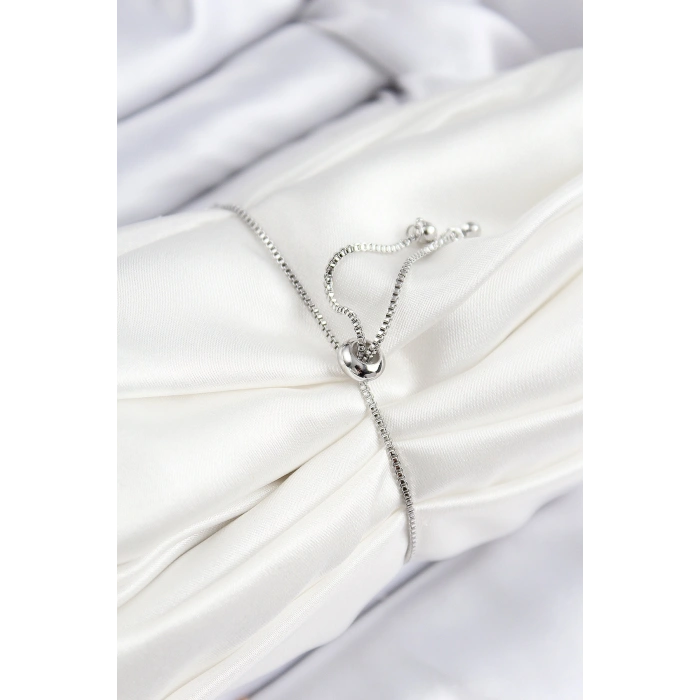 Pirinç Zirkon Taşlı Daire Model Gümüş Renk Asansörlü Kadın Bileklik - TJ-BB7744