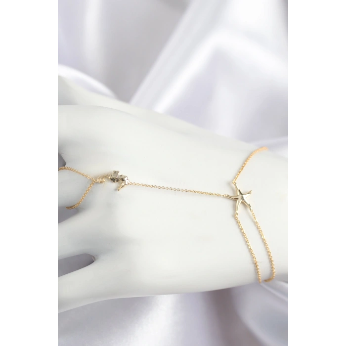 Pirinç Zirkon Taşlı Deniz Atı Ve Yıldız Model Gold Renk Şahmeran - TJ-SN713