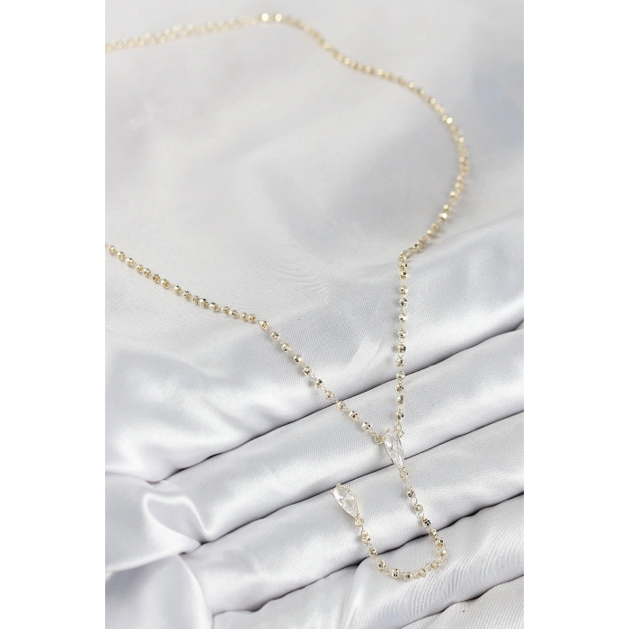 Pirinç Zirkon Taşlı Gold Renk Kadın Y Kolye - TJ-BKO10497