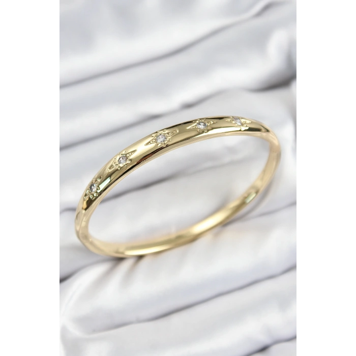 Pirinç Zirkon Taşlı Kutup Yıldızı Model Gold Renk Kadın Kelepçe - TJ-BB7570