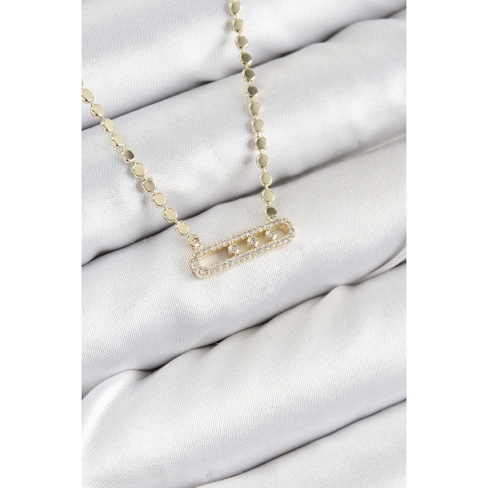 Pirinç Zirkon Taşlı Messika Model Ezme Zincir Gold Renk Kadın Kolye - TJ-BKO10391