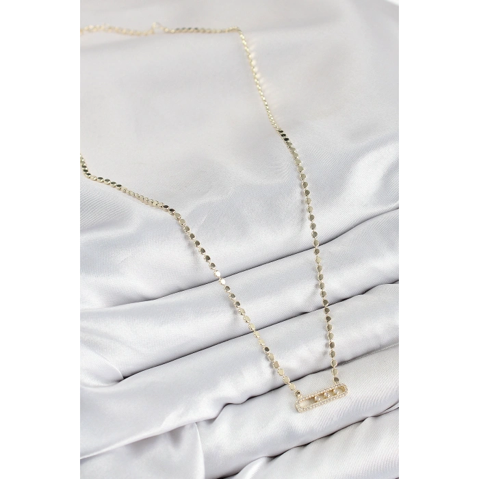 Pirinç Zirkon Taşlı Messika Model Ezme Zincir Gold Renk Kadın Kolye - TJ-BKO10391