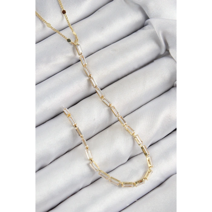 Pirinç Zirkon Taşlı Model Gold Renk Y Kolye - TJ-BKO10450