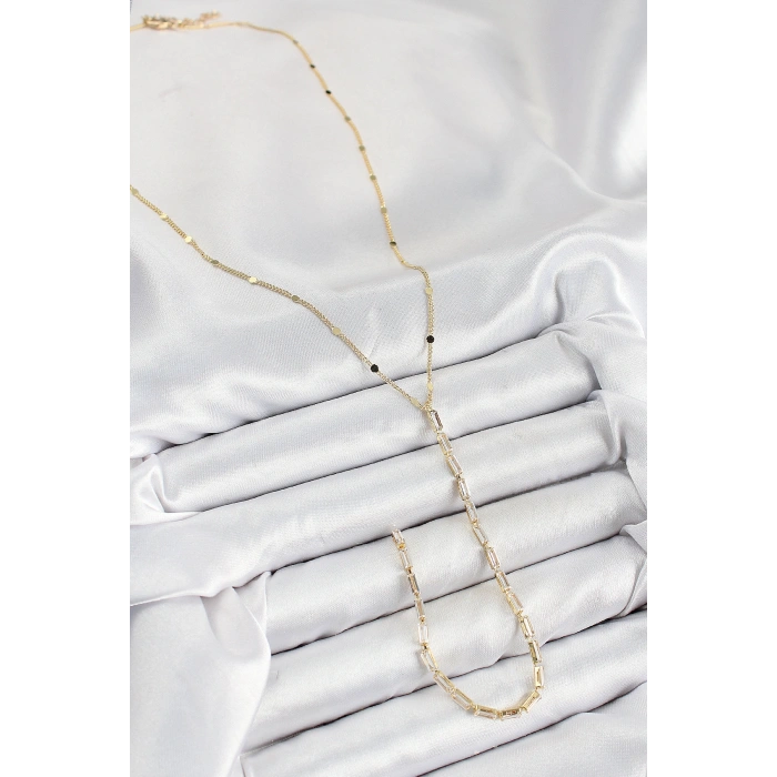 Pirinç Zirkon Taşlı Model Gold Renk Y Kolye - TJ-BKO10450