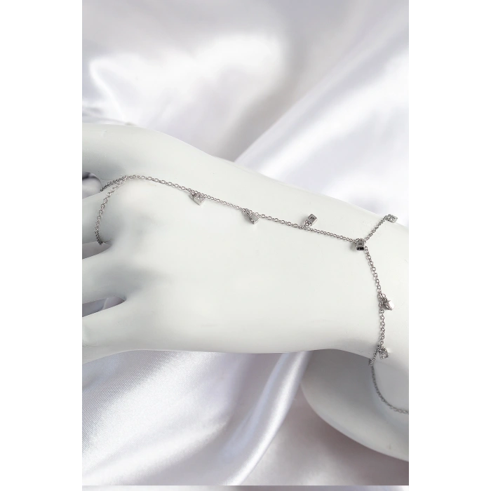 Pirinç Zirkon Taşlı Sallantılı Model Gümüş Renk Kadın Şahmeran - TJ-SN700