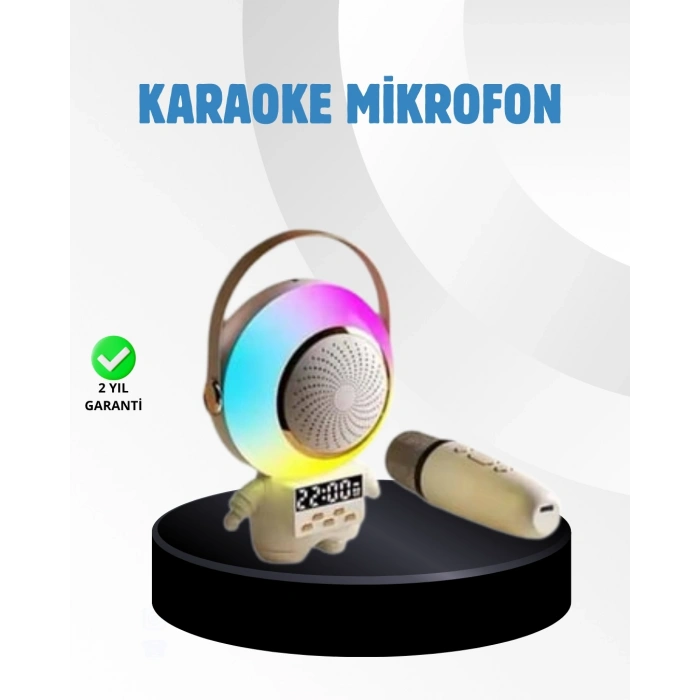 Renkli Işıklı Astronot Mini Bluetooth Speaker ve Karaoke Mikrofon