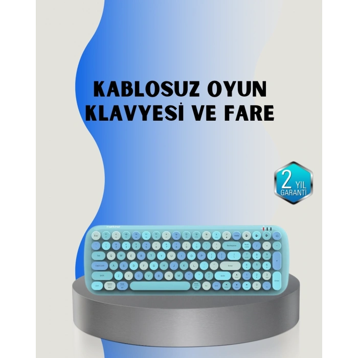 Retro Tarz Kablosuz Klye Mouse Seti – 104 Tuşlu, Ergonomik Tasarım