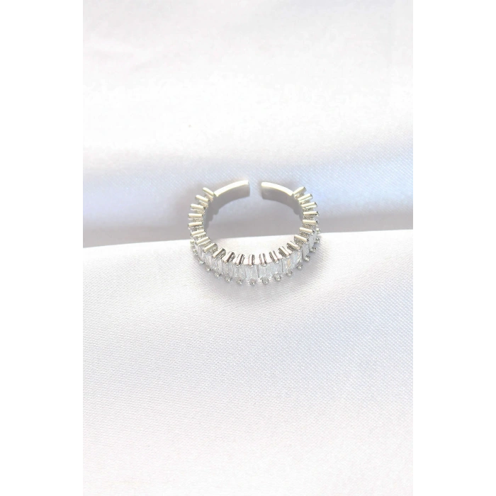 Sıralı Baget Taşlı Silver Renk Ayarlanabilir Yüzük - TJ-BYK3110