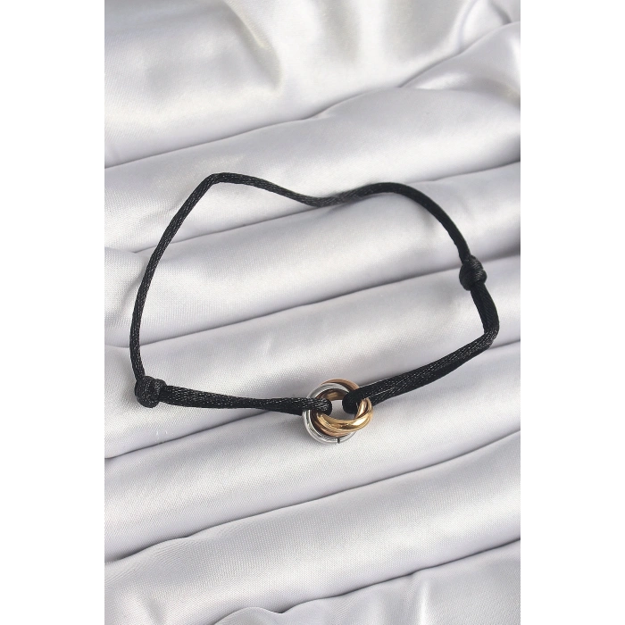 Siyah Renk İpli Asansörlü Mix Renk Çelik Halka Model Kadın Bileklik - TJ-BB6583