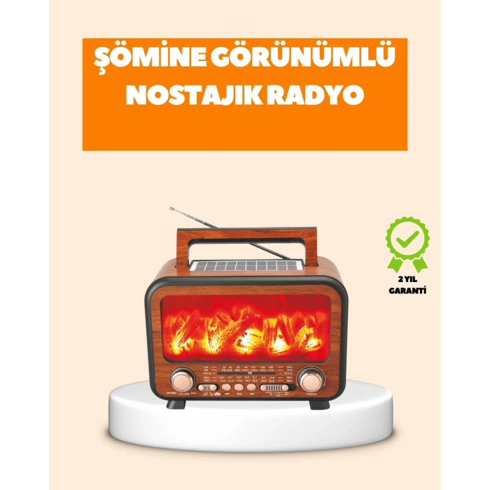 Şömine Alev Işıklı Solar Bluetooth Hoparlör – 7W Güçlü Ses, FM Radyo
