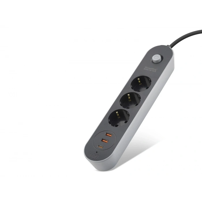 Termal Akım Korumalı Uzatma Kablosu 3 Priz + 2X Usb + Type-C Anahtarlı 2 M - Siyah SH4628