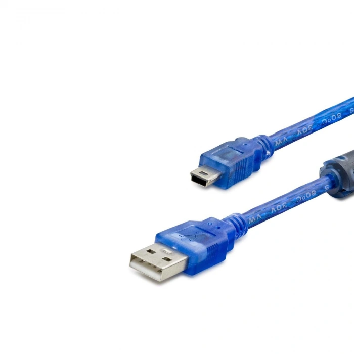USB Mini V3/5Pin to USB Kablo 1.5 m - Şeffaf Mavi HDX5065