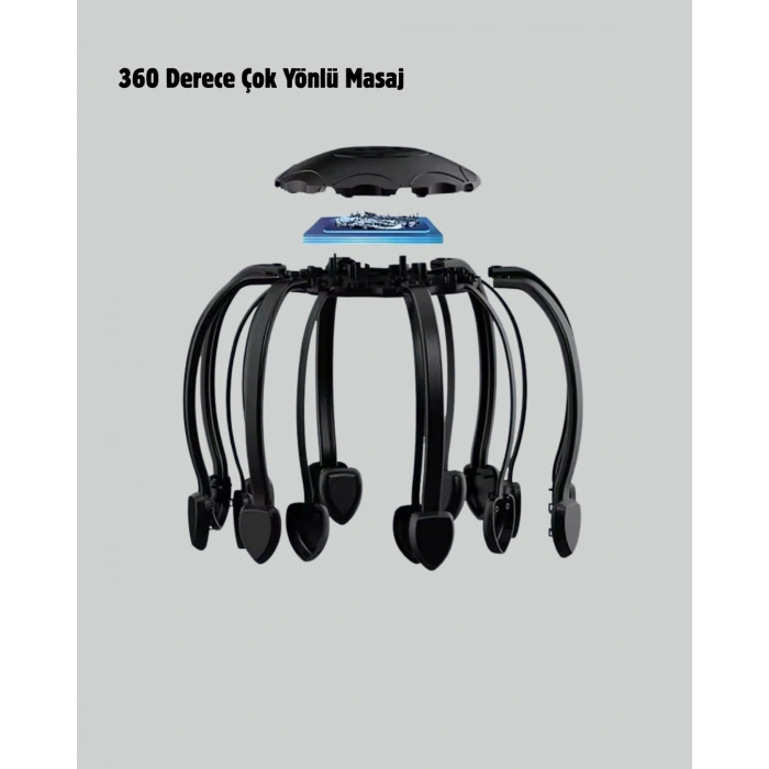 USB Şarjlı Kafa Masaj Aleti 3 Modlu 8 Başlıklı Stres Giderici