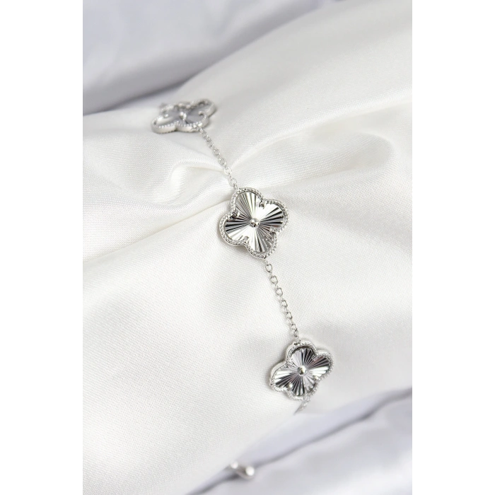 VIP Pirinç Yonca Model Gümüş Renk Kadın Bileklik