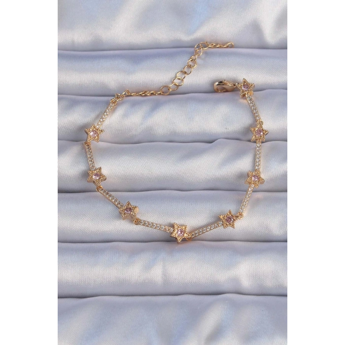 Vip Seri Pirinç Altın Renk Zirkon Taşlı Yıldız Model Bileklik - TJ-BB6299