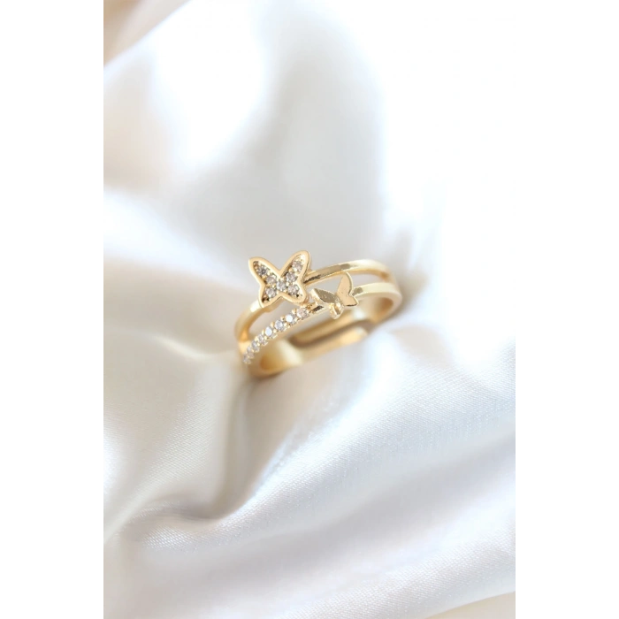 Zirkon Taşlı Altın Kaplama Kadın Yüzük - TJ-BYK2321