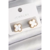 316L Çelik Gold Renk Beyaz Minelik Yonca Model Kadın Küpe - TJ-BKP10197