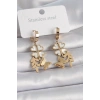 316L Çelik Gold Renk Beyaz Sedefli Yonca Simli Figür Kadın Küpe - TJ-BKP9566