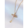 316L Çelik Gold Renk Kanatlı Kalp Model Zirkon Taş Detay Kadın Kolye - TJ-BKO7411