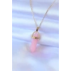 316L Çelik Gold Renk Kristal Pembe Taş Model Kadın kolye - TJ-BKO7472
