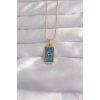 316L Çelik Gold Renk Mavi Mineli El Figür Tarot Kolye - TJ-BKO9040