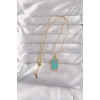 316L Çelik Gold Renk Mavi Mineli Tarot Kolye - TJ-BKO9030