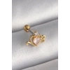 316L Çelik Gold Renk Pembe Mineli Kalp Zirkon Taş Detay Tragus Piercing - TJ-PR1260