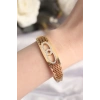 316L Çelik Gold Renk Zirkon Taşlı Kadın Kelepçe Bilezik - TJ-BB6022