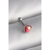 316L Çelik Gümüş Renk Kırmızı Mineli Kalp Tragus Piercing - TJ-PR1267