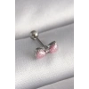 316L Çelik Gümüş Renk Pembe Kurdele Zirkon Taş Detay Tragus Piercing - TJ-PR1295