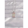 316L Çelik Gümüş Renk Pembe Mineli Ay Figür Tarot Kolye