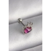 316L Çelik Gümüş Renk Pembe Mineli Kalp Zirkon Taş Detaylı Taç Tragus Piercing - TJ-PR1263