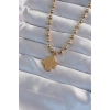 316L Çelik Top Zincirli Gold Renk İşlemeli Yonca Model Kolye - TJ-BKO8988