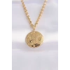 316L Çelik Zincir Altın Renk Oval Desenli Kolye - TJ-BKO8634