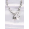 316L Çelik Zincir Gümüş Renk Zincirli Love Yazılı Kilit Kolye - TJ-BKO8633