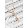 316L Çelik Zirkon Taşlı Çiçek Model Gold Renk Kadın Kolye - TJ-BKO10407