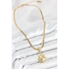 316L Çelik Zirkon Taşlı Güneş Model Gold Renk Kadın Kolye - TJ-BKO10535