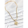 316L Çelik Zirkon Taşlı Kalp Model Gold Renk Kadın Kolye - TJ-BKO10530