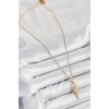 316L Çelik Zirkon Taşlı Kilit Ve Sallantılı Anahtar Model Gold Renk Kadın Kolye - TJ-BKO10353