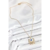 316L Çelik Zirkon Taşlı Nazar Model Gold Renk Kadın Kolye - TJ-BKO10544