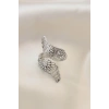 Ayarlamalı Silver Renk Metal Zirkon Taşlı Kanat Yüzük - TJ-BYK2033