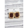 Bordo Mineli Kare Gold Renk Vintage Kadın Küpe - TJ-BKP11491