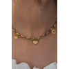 Çelik Gold Renk Kalın Zincir Model Kalp Figür Kadın Kolye - TJ-BKO6898