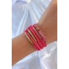 Pembe Renk Zirkon Taşlı Metal Aksesuarlı İpli Çoklu Bileklik - TJ-BB6357