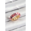 Pirinç Fuşya Mineli Çiçek Motifli Gold Renk Ayarlanabilir Kadın Yüzük - TJ-BYK3807
