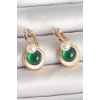 Pirinç Gold Renk Beyaz Yeşil Sallantı Mineli Kadın Küpe - TJ-BKP10363