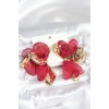 Pirinç Gold Renk Bordo Tüllü Lotus Kadın Küpe
