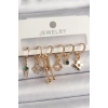 Pirinç Gold Renk Çoklu Figür Kadın Küpe Seti - TJ-BKP10094