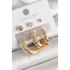 Pirinç Gold Renk Halka Model Zirkon Taşlı Topçuk Detay Kadın Küpe - TJ-BKP10306