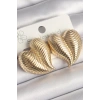 Pirinç Gold Renk İşlemeli Bomba Kalp Model Kadın Küpe - TJ-BKP10260